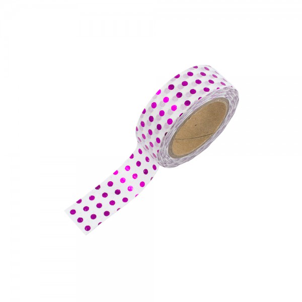 Washi Tape - weiß mit pinken Pünktchen (glänzend)