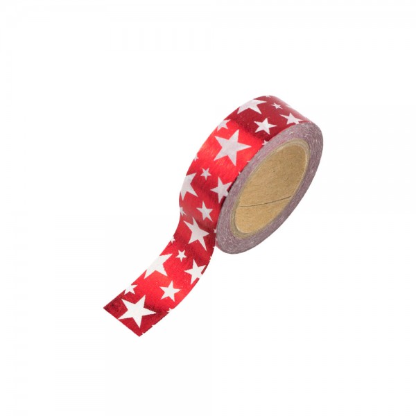 Washi Tape - rot (glänzend) mit weißen Sternen